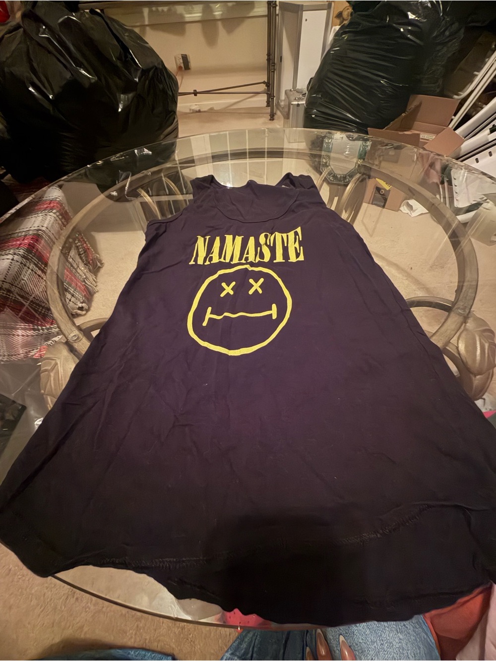 Namaste' Graphic Tank Top with Yellow Print